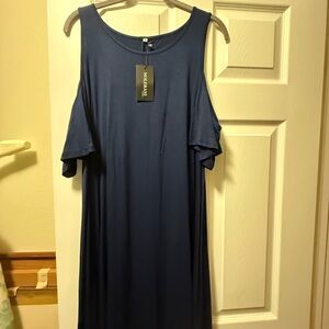 Molerani Women's Navy Cold Shoulder Dress, XL